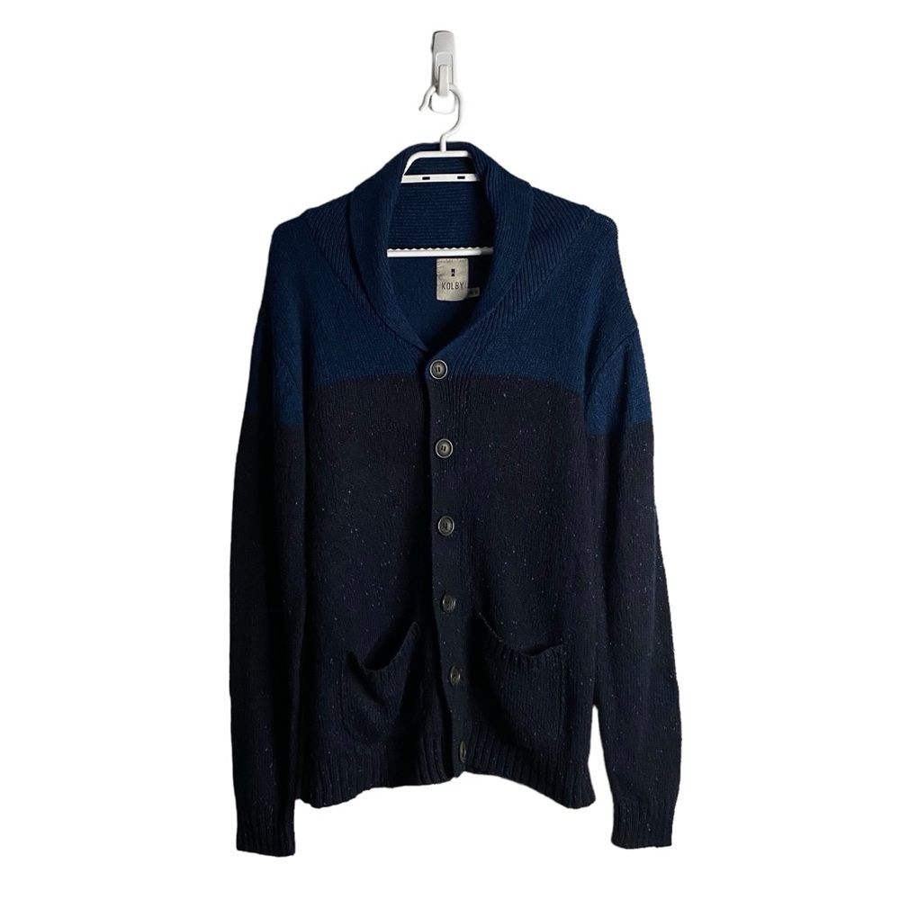 Kolby Men's Blue Shawl Collar Button Down Knit Cardigan